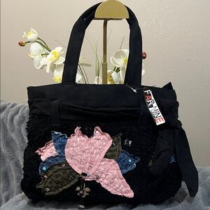 Art Nine Black Tote Bag with Floral Design NWT retail $39